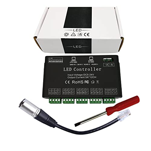 GIDERWEL 12 Channel DMX Decoder RGB LED Controller 60A PWM DMX512 Dimmer Driver for RGB LED Strip and LED Module Light DC12V-24V