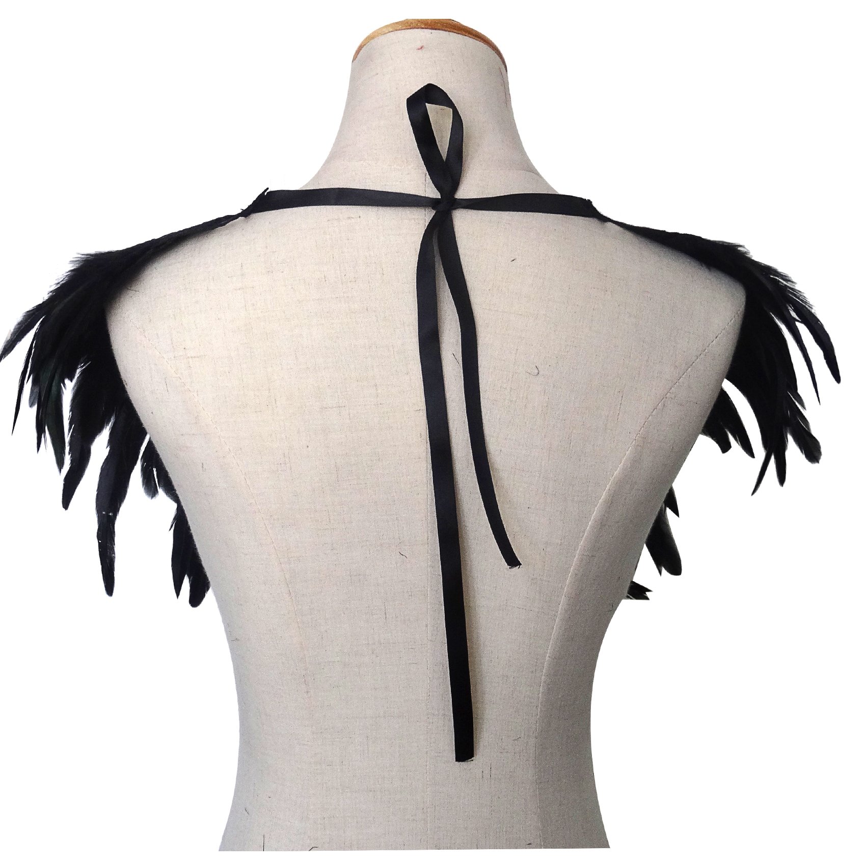 L'VOW Real Black Feather Harness Lace Collar Necklace Bib Halloween (Black)