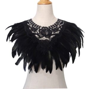 L'VOW Real Black Feather Harness Lace Collar Necklace Bib Halloween (Black)