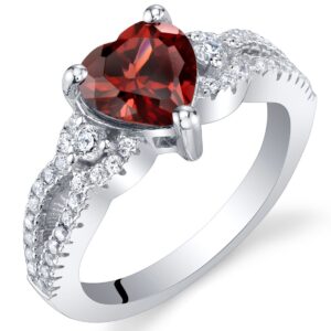 peora garnet heart soulmate ring 925 sterling silver, natural gemstone birthstone, 1.50 carats heart shape 7mm, size 7