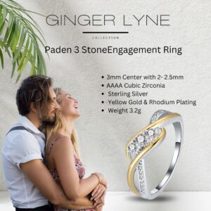 3 Stone Engagement Rings for Women by Ginger Lyne | Cubic Zirconia Faux Diamond Promise Ring for Her | 925 Sterling Silver Wedding Rings for Women |Bridal Jewlery