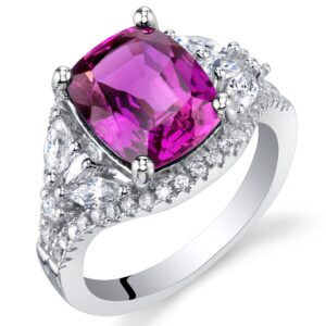 PEORA Created Purple Sapphire Legacy Ring for Women 925 Sterling Silver, Large 4 Carats Cushion Cut 10x8mm, Size 5