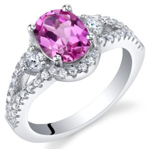 peora created pink sapphire keepsake ring for women 925 sterling silver, 1.50 carats oval shape 8x6mm, size 8