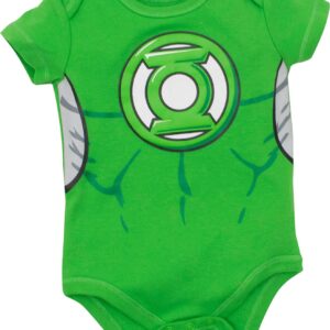 Warner Bros. Justice League Baby Boys' 5 Pack Superhero Bodysuits - Batman, Superman, The Flash, Aquaman and Green Lantern (6-9M)