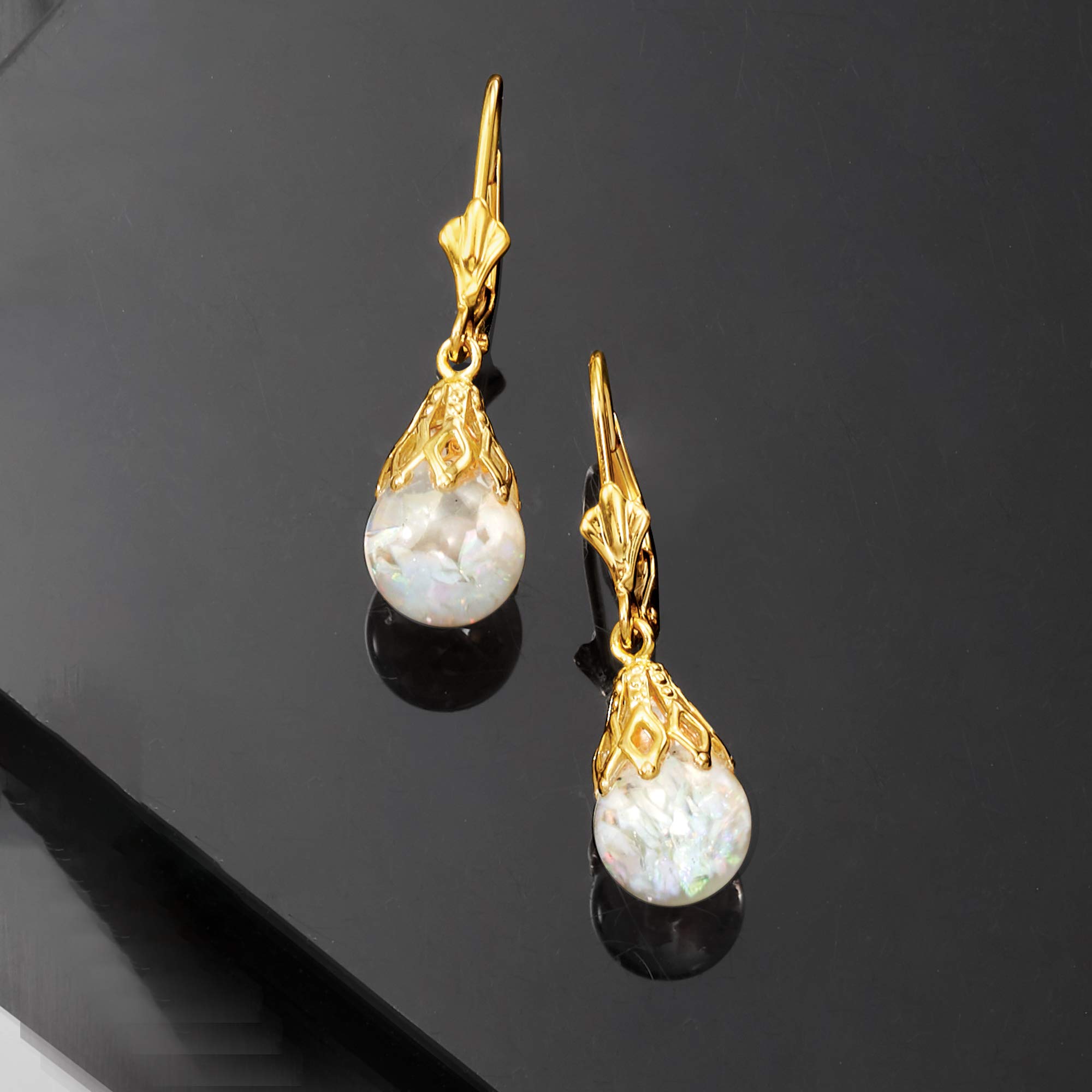 Ross-Simons Floating Opal Drop Earrings in 14kt Yellow Gold