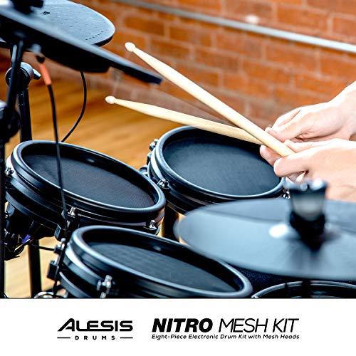 Alesis Nitro Mesh Kit - Electronic Drum Set with Quiet Mesh Pads, USB MIDI, Kick Pedal and Rubber Kick Drum, 40 Kits, 385 Sounds, Drum Lessons