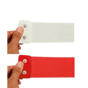 Allegra K Women Press Studs Closure Bowknot Elastic Waist Belt White+Red