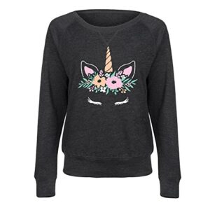 instant message - unicorn face - ladies lightweight french terry pullover - size medium heather charcoal