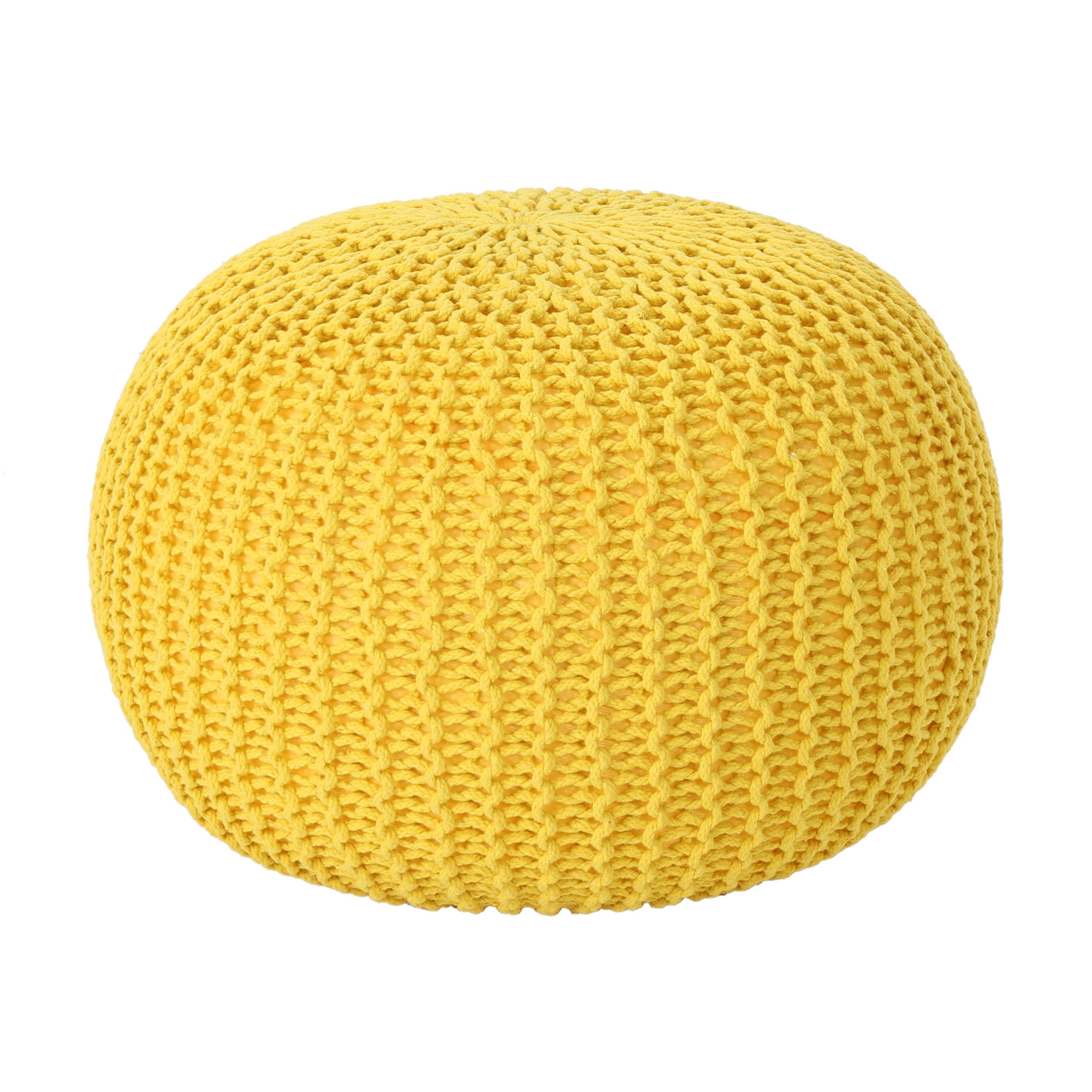 Christopher Knight Home Belle Knitted Cotton Pouf, Yellow