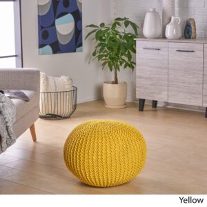 Christopher Knight Home Belle Knitted Cotton Pouf, Yellow