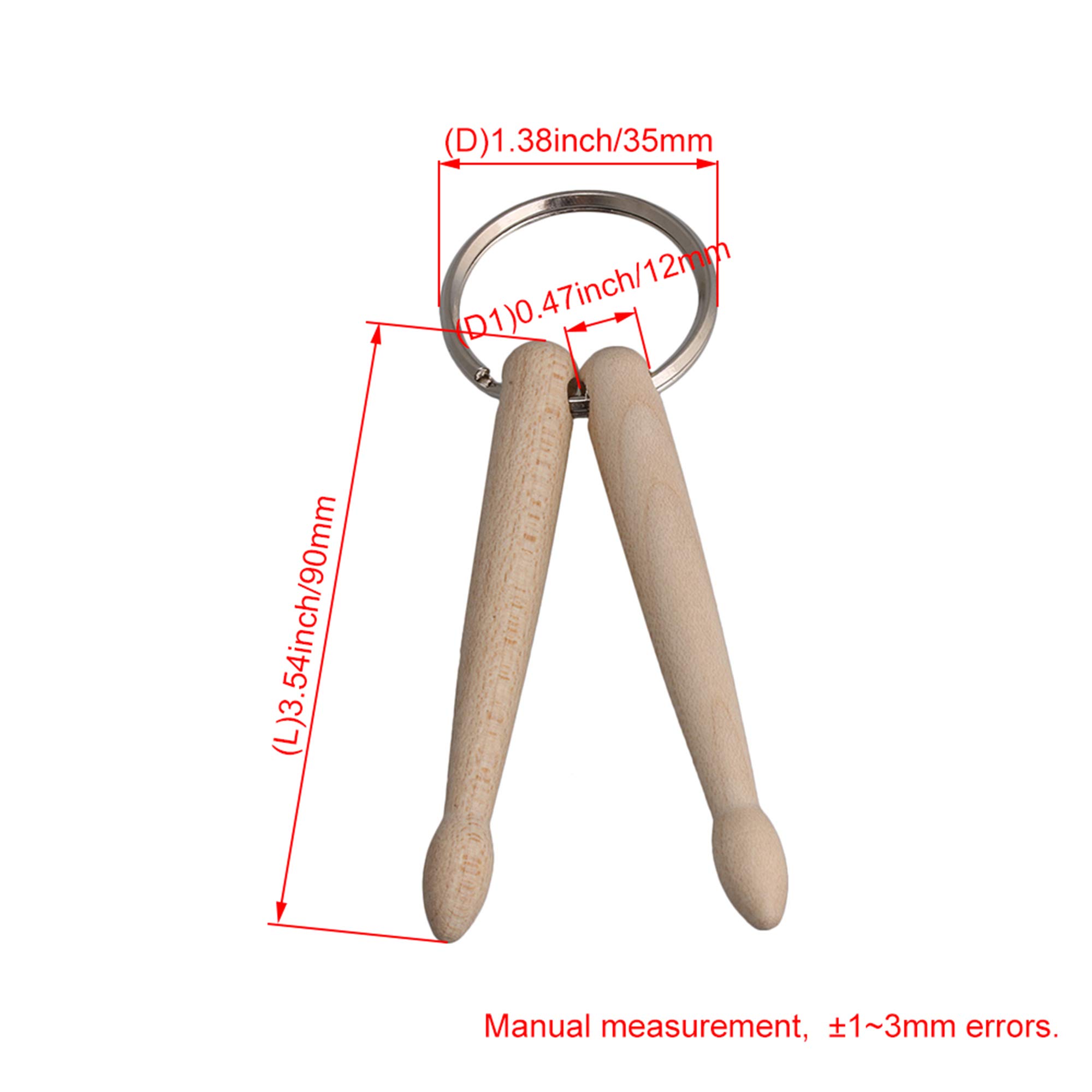 BQLZR 90mm Mini Natural Wood Keychain Drum 2 Sticks Drumsticks Percussion Key Ring Chain Keyrings