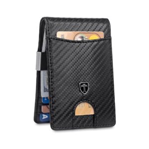 TRAVANDO Money Clip Wallet RIO - Mens Wallets slim Front Pocket RFID Blocking Card Holder Minimalist Mini Bifold Gift Box (Carbon Leather, Carbon)