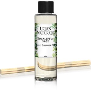 urban naturals eucalyptus & sage oil reed diffuser refill | eucalyptus, sage, mint, lime and cedarwood| includes a free set of reed sticks! 4 oz