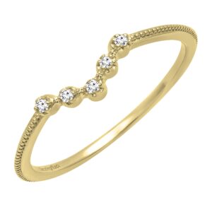 Dazzlingrock Collection White Diamond 5 Stone Beaded Chevron Band for Women (0.05 ctw, Clarity I-J, Clarity I1-I2) in 14K Yellow Gold Size 7