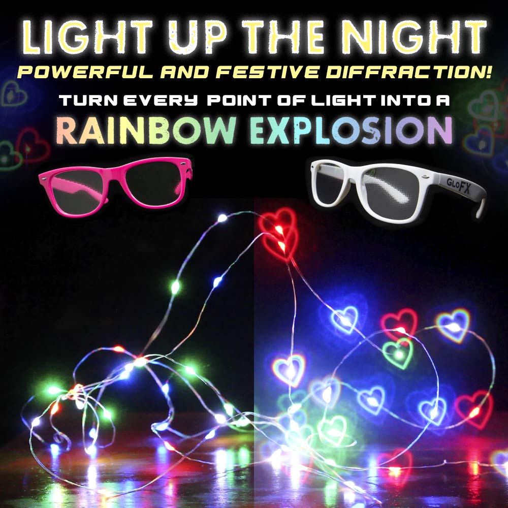 GloFX Ultimate Heart Diffraction Glasses - 3D Rainbow Hearts Effect with Black Frames - Great Festival, Concert, and Rave Accessory