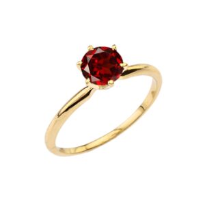 Enchanting Genuine Garnet Solitaire Engagement/Proposal Ring in 10k Yellow Gold (Size 4.75)