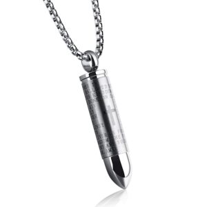 liantsh lord's prayer cross bullet pendant stainless steel lords bible in english cross prayer cremation ashes urn necklace, free chain-silver color