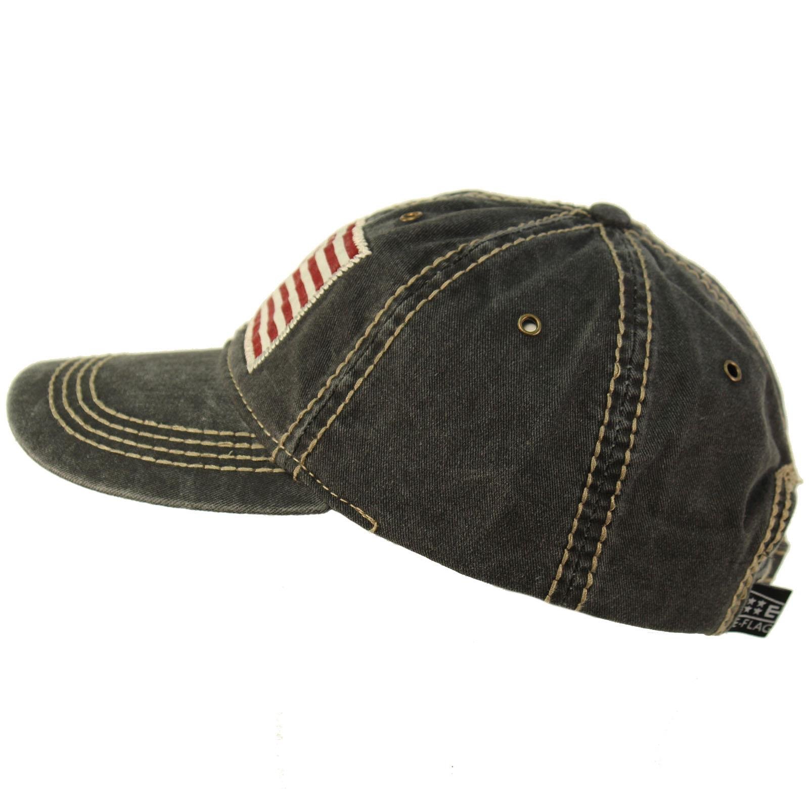 EPOCH Unisex Washed Cotton Vintage USA Flag Low Profile Summer Baseball Cap Hat Black (Black)