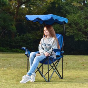 ALPHA CAMP Camp Chairs with Shade Canopy Chair Folding Camping Recliner Support 350 LBS - Cyan Blue