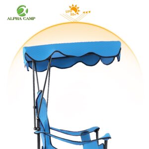 ALPHA CAMP Camp Chairs with Shade Canopy Chair Folding Camping Recliner Support 350 LBS - Cyan Blue