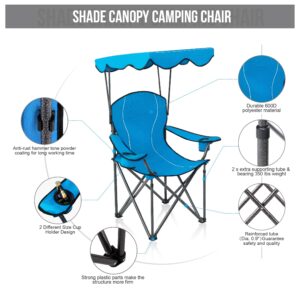 ALPHA CAMP Camp Chairs with Shade Canopy Chair Folding Camping Recliner Support 350 LBS - Cyan Blue