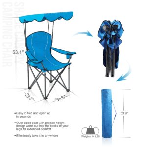 ALPHA CAMP Camp Chairs with Shade Canopy Chair Folding Camping Recliner Support 350 LBS - Cyan Blue