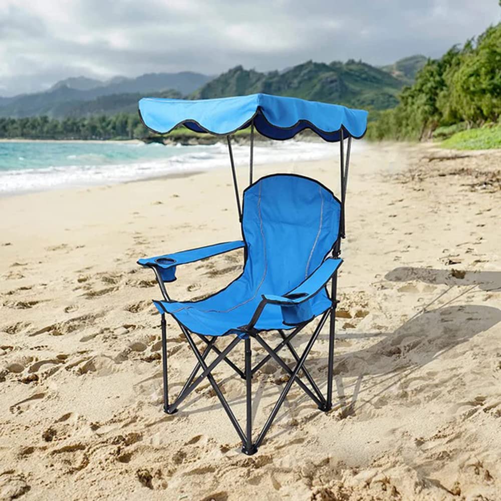 ALPHA CAMP Camp Chairs with Shade Canopy Chair Folding Camping Recliner Support 350 LBS - Cyan Blue