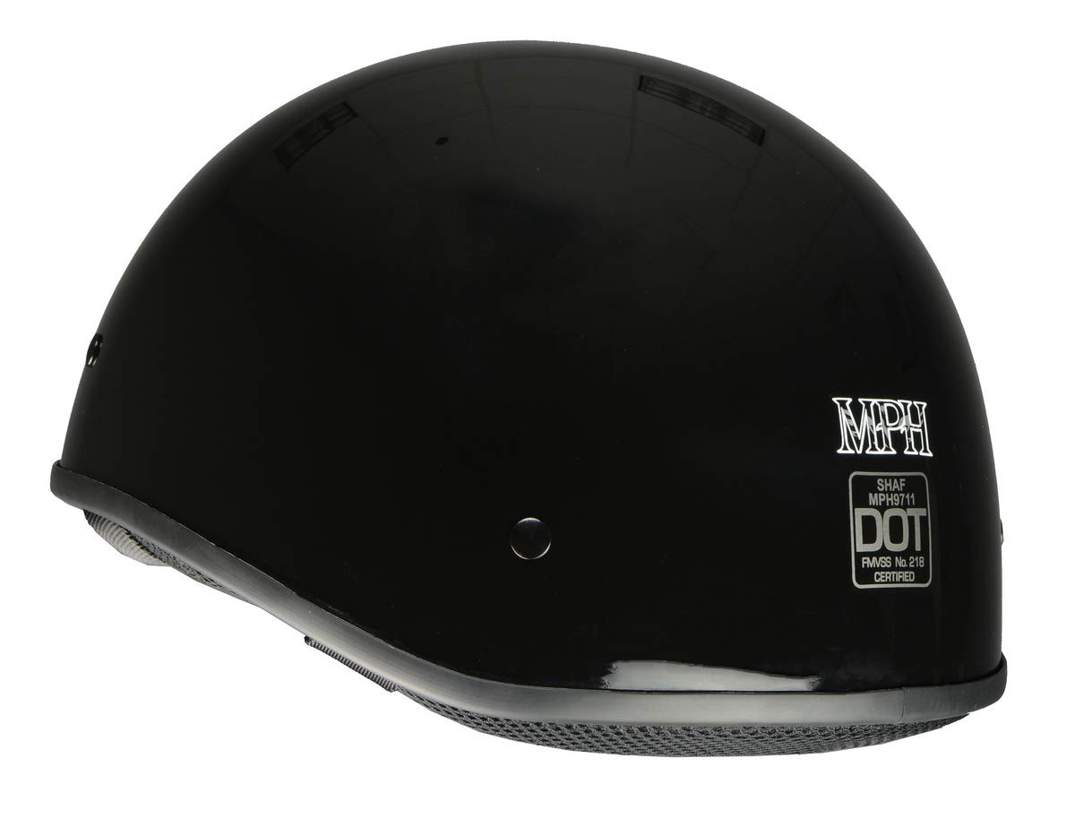 Milwaukee Helmets Bare Bones Glossy Black Half Motorcycle Helmet for Men and Women DOT Approved MPH9711DOT - Large