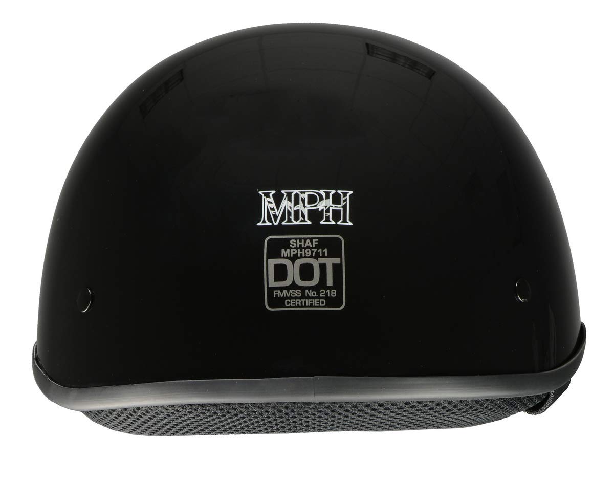 Milwaukee Helmets Bare Bones Glossy Black Half Motorcycle Helmet for Men and Women DOT Approved MPH9711DOT - Large