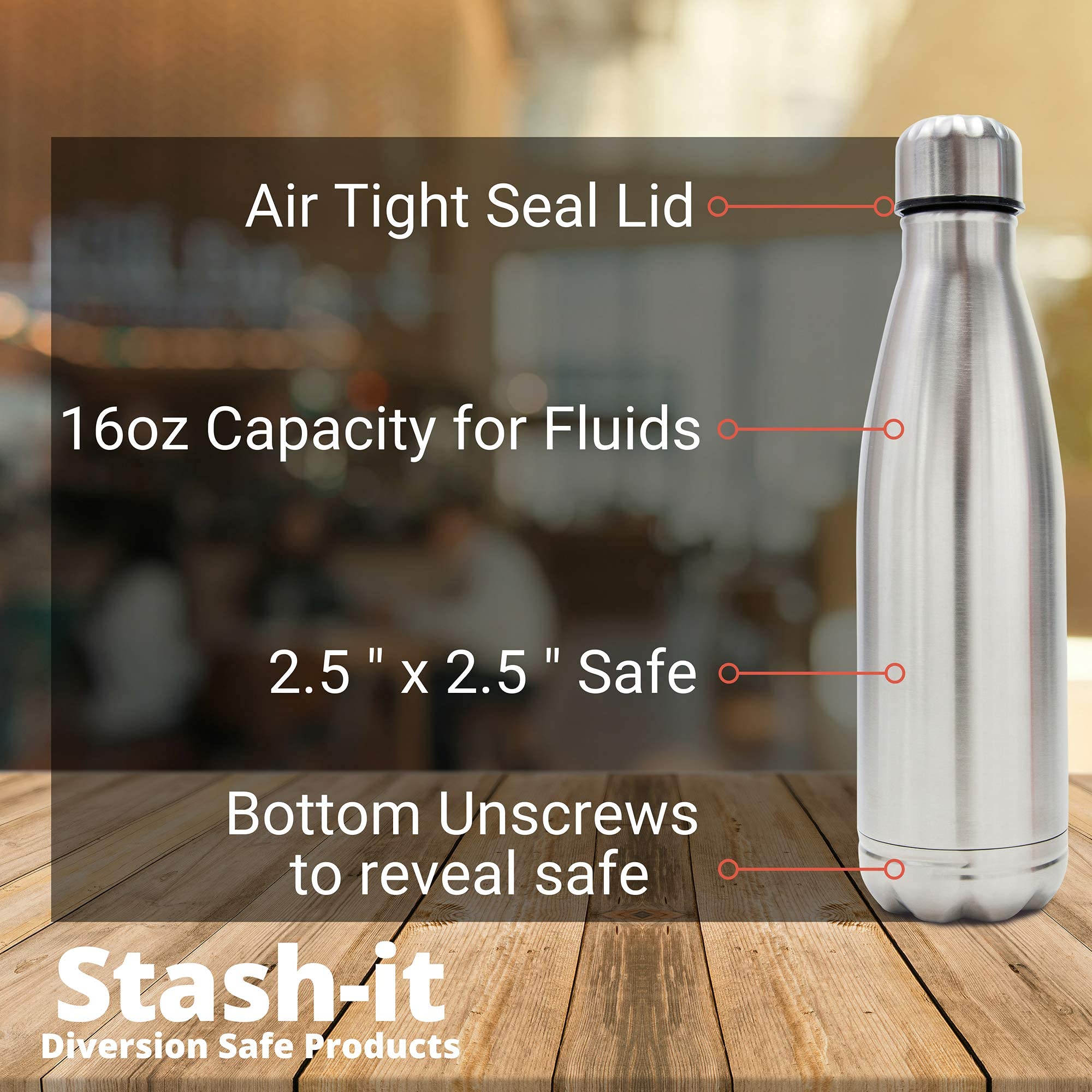 Diversion Water Bottle Can Safe by Stash-it, Stainless Steel Tumbler with Hiding Spot for Money, Discreet Decoy for Travel or at Home, Bottom Unscrews to Store your Valuables