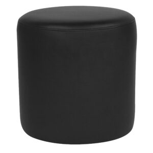 Flash Furniture Barrington Upholstered Round Ottoman Pouf with Solid Wood Frame in Black LeatherSoft