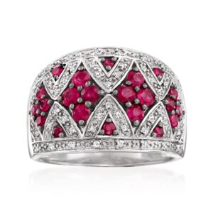 ross-simons 1.00 ct. t.w. ruby and .10 ct. t.w. diamond dome ring in sterling silver. size 7