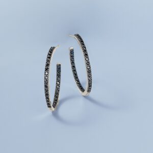 Ross-Simons 1.20 ct. t.w. Black Spinel Inside-Outside Hoop Earrings in Sterling Silver