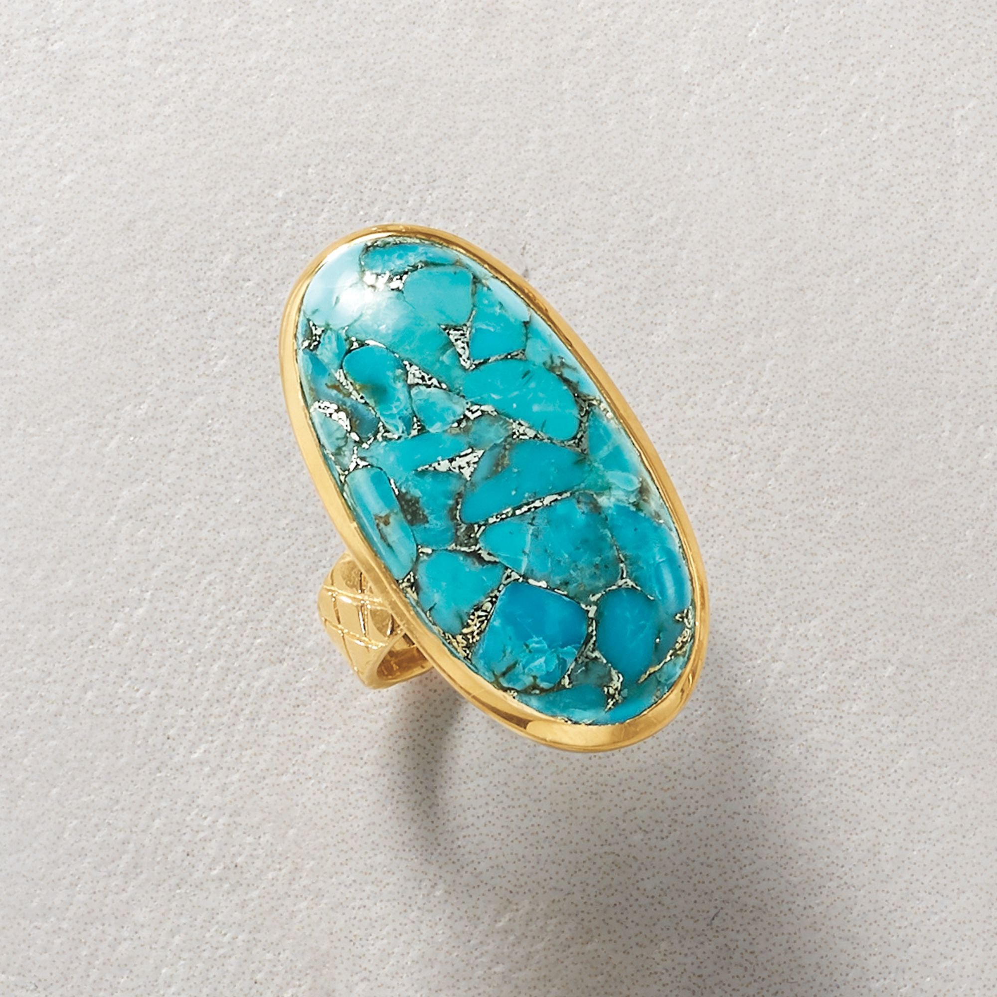 Ross-Simons Mosaic Turquoise Ring in 18kt Gold Over Sterling. Size 8