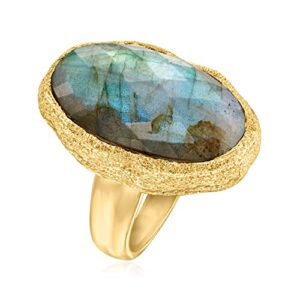 Ross-Simons Oval Labradorite Textured and Polished Ring in 18kt Gold Over Sterling. Size 8