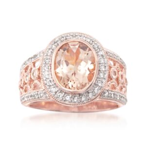 Ross-Simons 2.30 Carat Morganite and .40 ct. t.w. White Zircon Ring in 18kt Rose Gold Over Sterling. Size 9