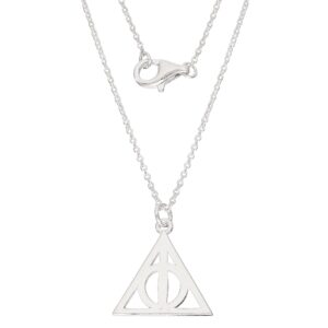 Harry Potter Jewelry for Women, Sterling Silver Deathly Hallows Pendant Necklace, 18" Chain