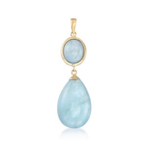 ross-simons 19.30 ct. t.w. aquamarine pendant in 14kt yellow gold