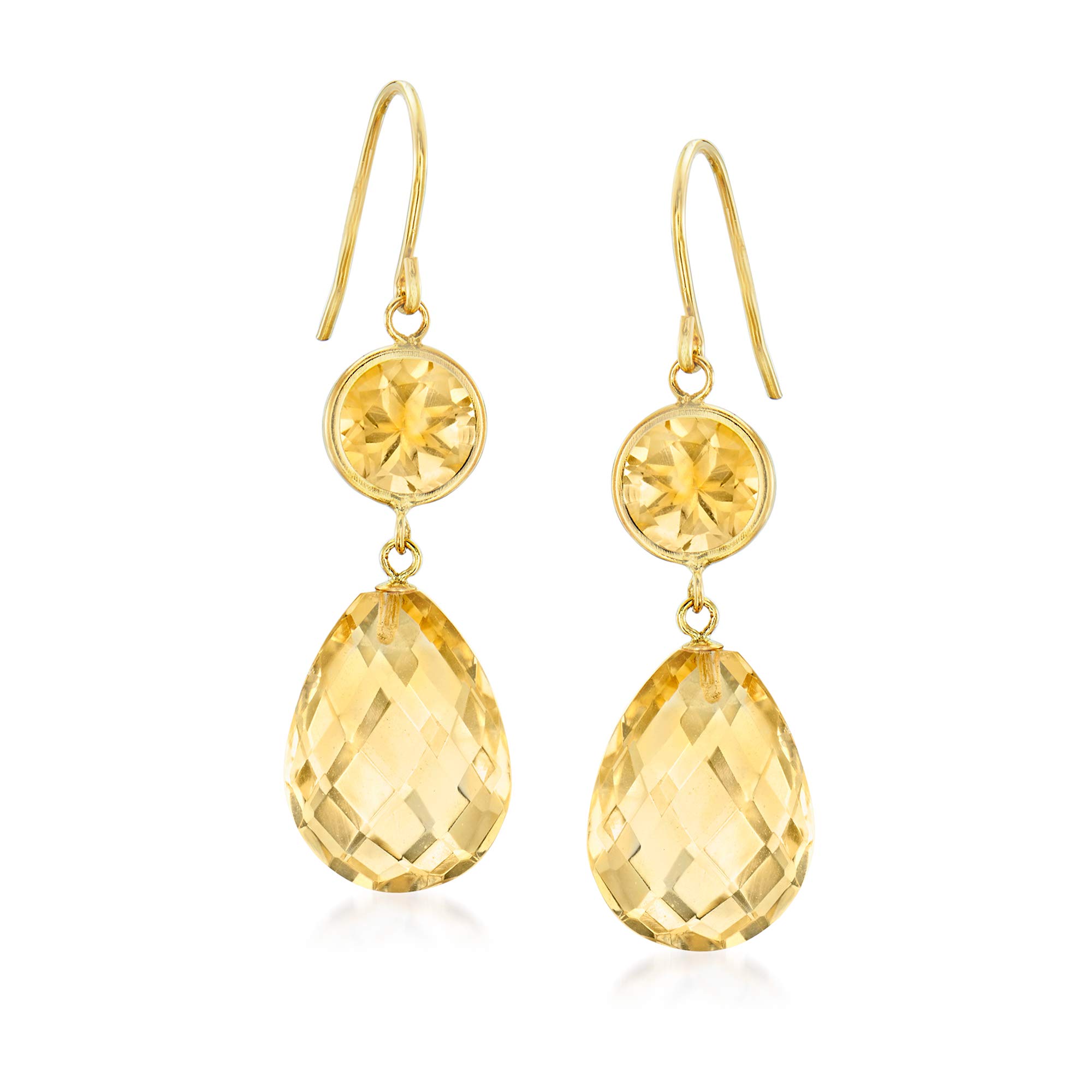 Ross-Simons 19.00 ct. t.w. Citrine Drop Earrings in 14kt Yellow Gold