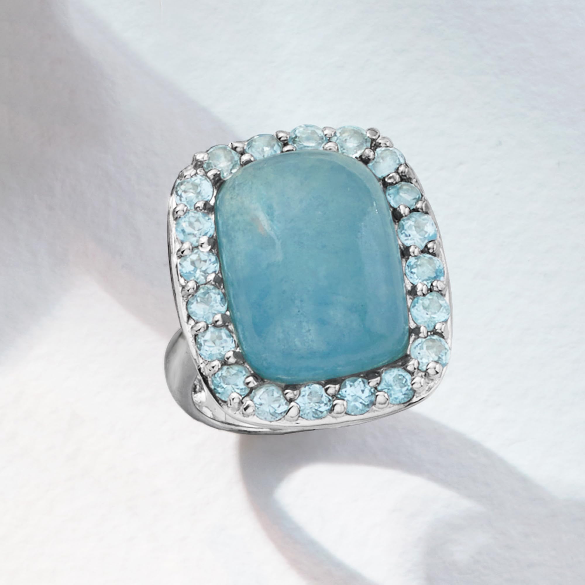 Ross-Simons 19.00 Carat Aquamarine and 2.60 ct. t.w. Sky Blue Topaz Ring in Sterling Silver. Size 6