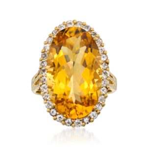 ross-simons 11.90 carat citrine and .95 ct. t.w. white topaz ring in 14kt gold over sterling silver. size 6