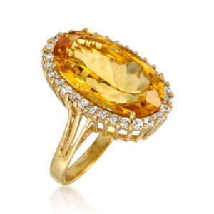 Ross-Simons 11.90 Carat Citrine and .95 ct. t.w. White Topaz Ring in 14kt Gold Over Sterling Silver. Size 6