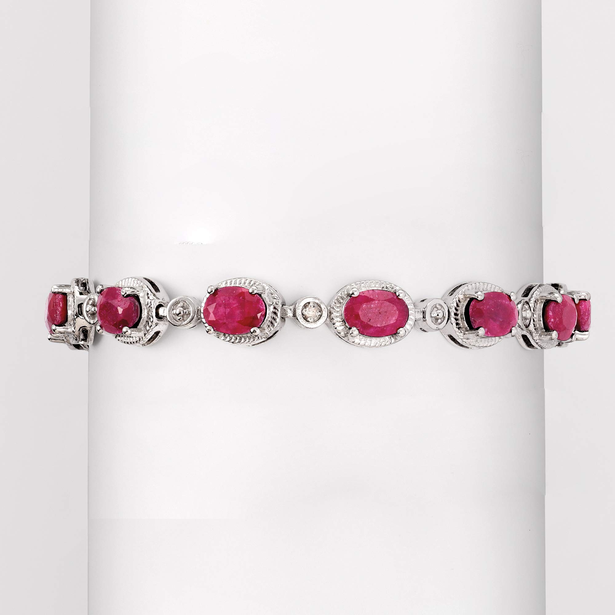 Ross-Simons 9.10 ct. t.w. Ruby Bracelet With Diamond Accents in Sterling Silver. 7.25 inches