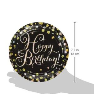 Sparkling "Happy Birthday" Celebration Round Prismatic Plates, 7" (Pack of 8) - Dazzling Black, Silver & Gold Party Plates, Perfect for a Sophisticated Birthday Bash