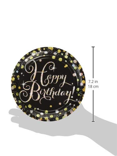 Sparkling "Happy Birthday" Celebration Round Prismatic Plates, 7" (Pack of 8) - Dazzling Black, Silver & Gold Party Plates, Perfect for a Sophisticated Birthday Bash