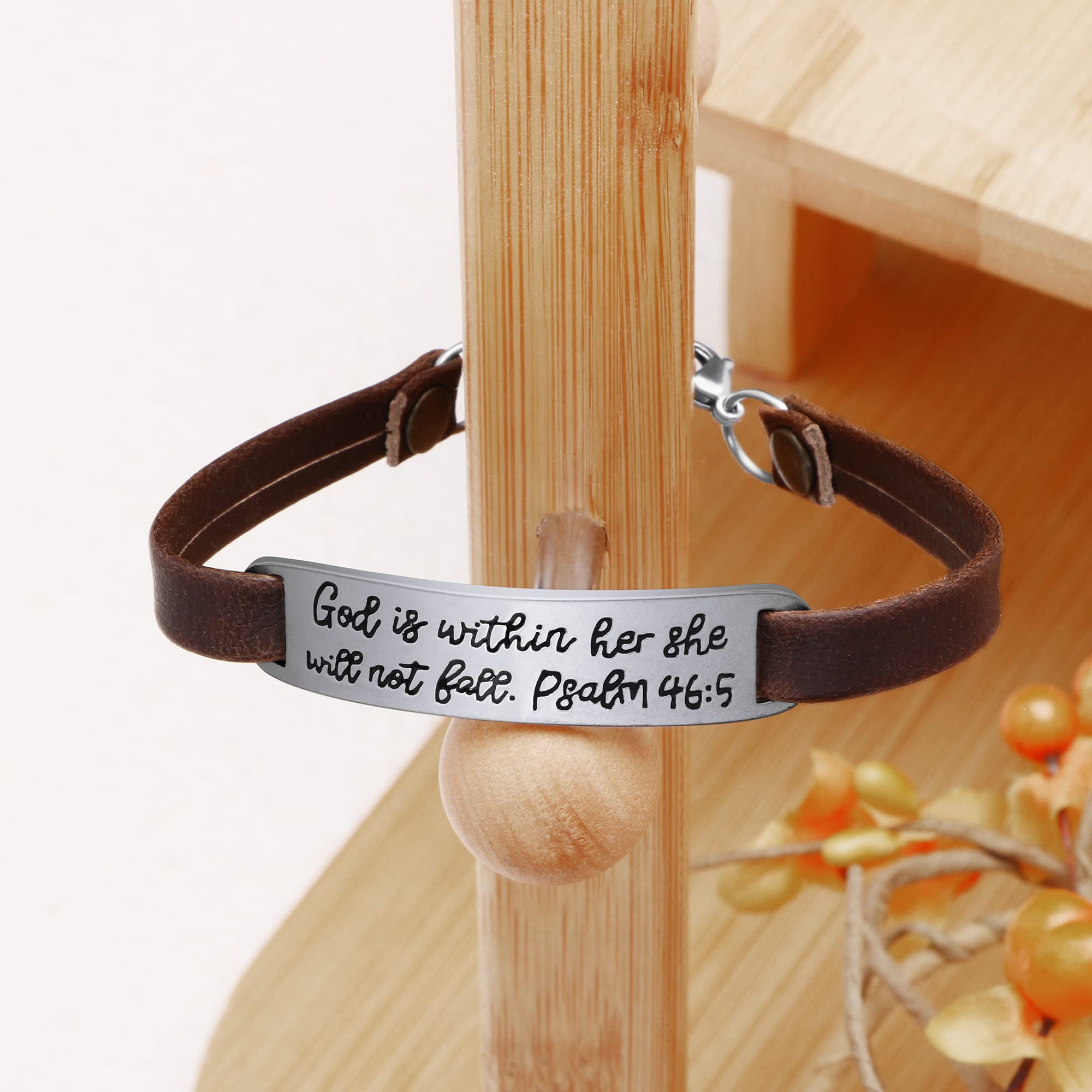 Confirmation Gifts Communition Gift Baptism Bracelets for Her Inspirational Vintage Stretch Leather Bracelet for Women Engraved OrnamentJewelry Gift