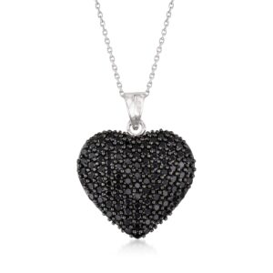 ross-simons 4.00 ct. t.w. pave black spinel heart pendant necklace in sterling silver. 18 inches