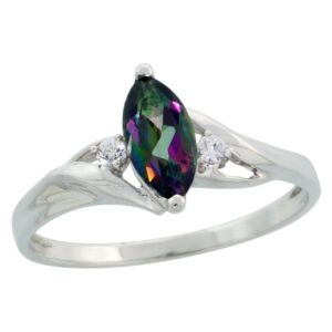 silver city jewelry dainty 10k white gold mystic topaz ring for women and teen girls marquise cut cz accent 3/8 inch size 9