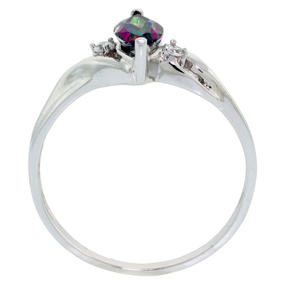 Silver City Jewelry Dainty 10k White Gold Mystic Topaz Ring for Women and Teen Girls Marquise Cut CZ Accent 3/8 inch size 9