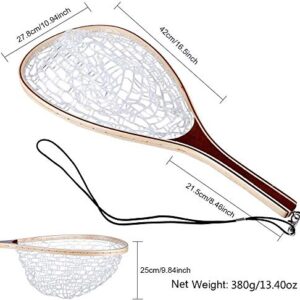 Mounchain Fishing Net Fly Fishing Landing Net, Wooden Frame Fish Net with Soft Rubber Mesh for Trout Catch and Release Net Gifts for Father Men